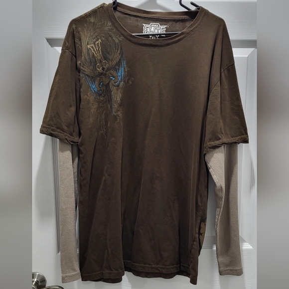 Men's Brown Long Sleeve Layered Shirt - Picture 1 of 4